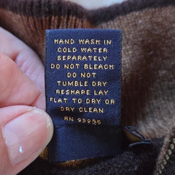 Brooks Brothers Argyle Cardigan Sweater 100% Lambswool Size XL Brown, zip front - Picture 9 of 9